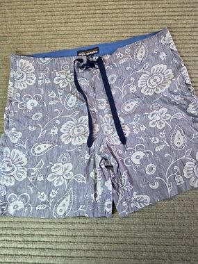 Reyn Spooner Mens 40 Blue White Floral Hawaiian Boardshorts Swim Trunks 6"